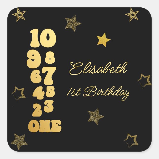 Silvester Countdown zum ersten Geburtstag Quadratischer Aufkleber (Vorderseite)