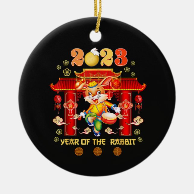 Silvester des Kaninchens chinesischer Happy Keramik Ornament (Vorne)