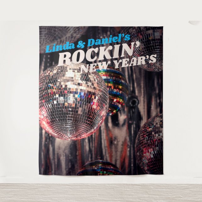 Silvester Disco Ball Retro | Hintergrund für Party Wandteppich (Vorderseite)