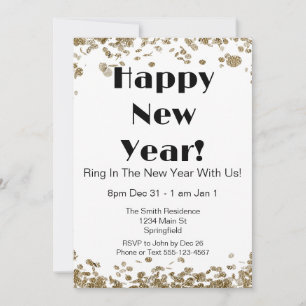 Silvester Eleganter Gold Glitzer und Weiß Einladung