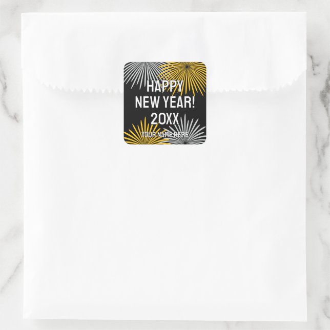 Silvester-Feuerwerk-Anzeige individuell Quadratischer Aufkleber (Tasche)
