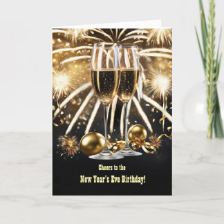Silvester Geburtstag Champagner und Feuerwerk Karte