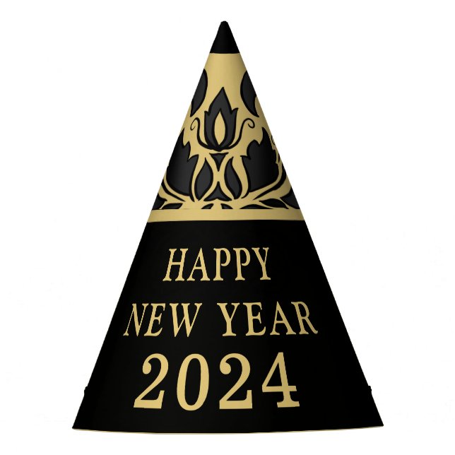 Silvester Gold Black Damask Motif Party Hat Partyhütchen (Vorderseite)