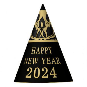 Silvester Gold Black Damask Party Hat Partyhütchen