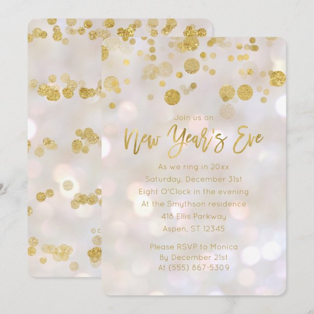 Silvester Gold Iridescent Bokeh Einladung (Vorne/Hinten)