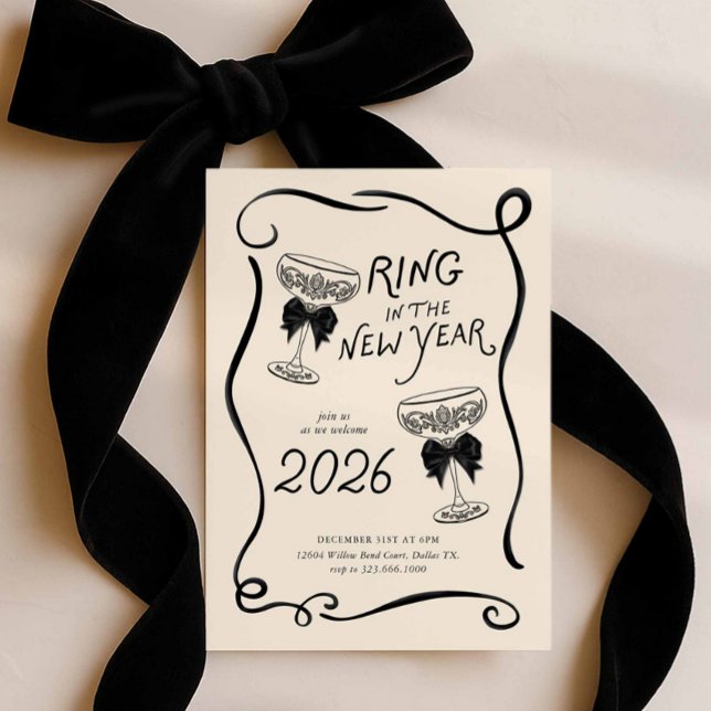 Silvester Handgezeichnete Party-Einladung Einladung (2026 Ring in the new year hand drawn party invitation)
