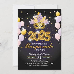 Silvester Masquerade Party Black Gold Einladung