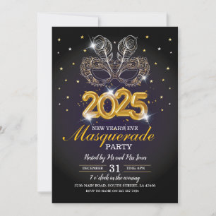 Silvester Masquerade Party Schwarzes Gold Einladung