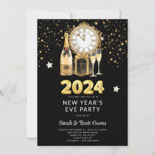 Silvester Party 2023 Gold Champagne Stars Einladung