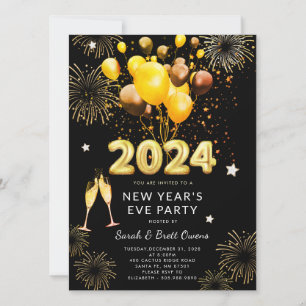 Silvester Party 2023 Goldballons Feuerwerk Einladung