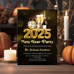 Silvester-Party 2025: Black Gold Champagne Einladung