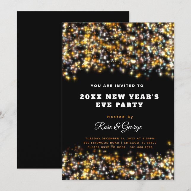 Silvester Party 20XX Gold Glitzer Einladung (Vorne/Hinten)