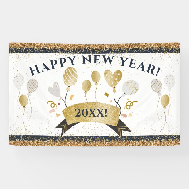 Silvester Party Banner mit Golden Balloons (Horizontal)