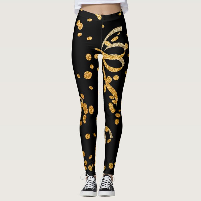 Silvester Party Black Gold Confetti Leggings (Vorderseite)