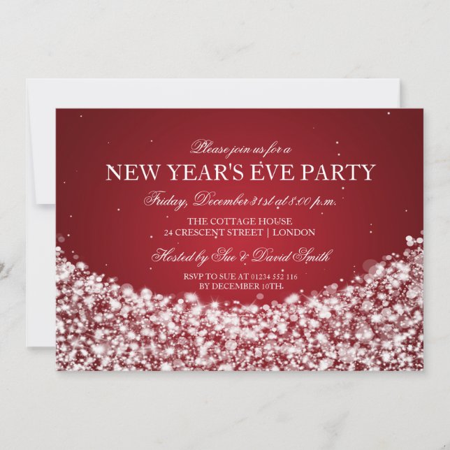 Silvester-Party-Champagne-Glitzern rot Einladung (Vorderseite)