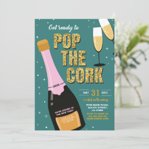 Silvester Party Champagner Flasche Pop Einladung
