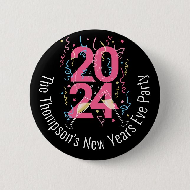 Silvester Party Champagner Straffer 2024 Button (Vorderseite)