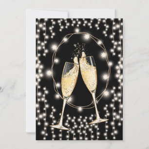 Silvester Party Champagner String Lights Black Einladung