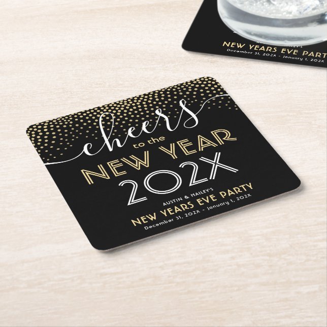 Silvester Party Cheers Black and Gold Confetti Rechteckiger Pappuntersetzer (angewinkelt)