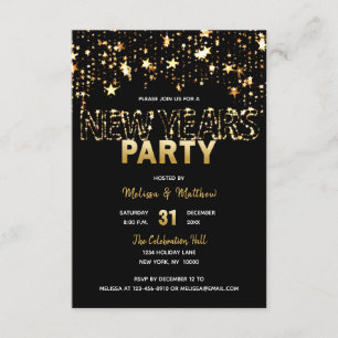 SILVESTER Party Einladungen Gold Stars Lights