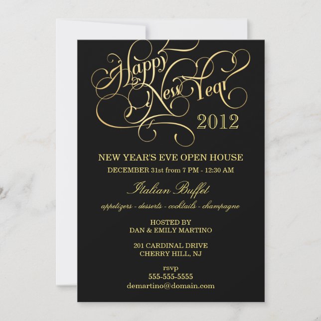 Silvester Party - Elegante formelle Einladungen (Vorderseite)