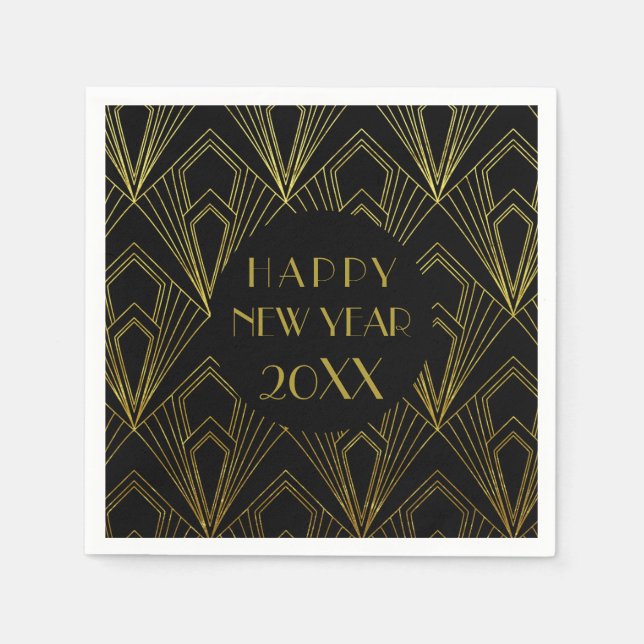 Silvester Party Frohes Neues Jahr Schwarz und Gold Serviette (Vorderseite)