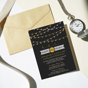Silvester-Party für goldene und silberne String-Li Einladung