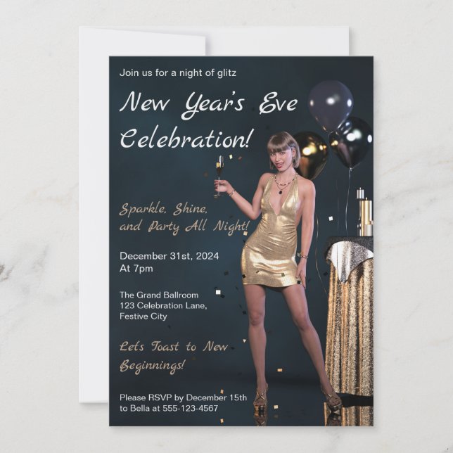 Silvester Party Girl in Sequel Dress Einladung (Vorderseite)