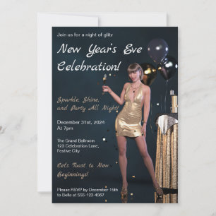 Silvester Party Girl in Sequel Dress Einladung