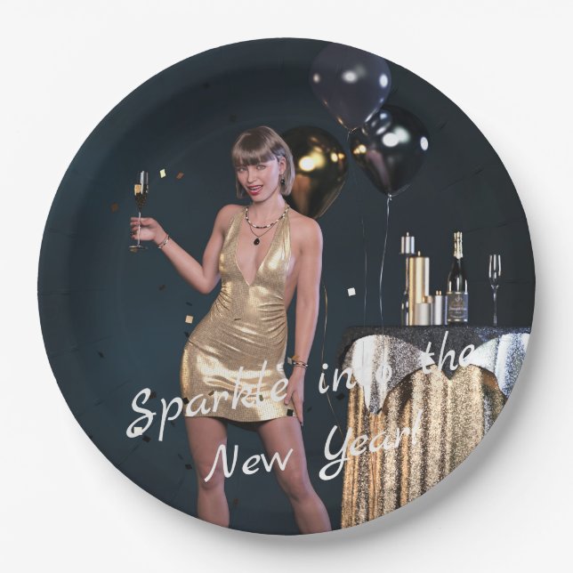 Silvester Party Girl in Sequel Dress Pappteller (Vorderseite)