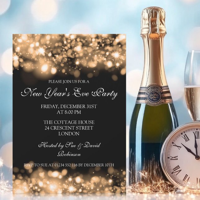Silvester Party glänzen Lights Gold Einladung (New Years Eve Party Sparkling Lights Gold Invitation)