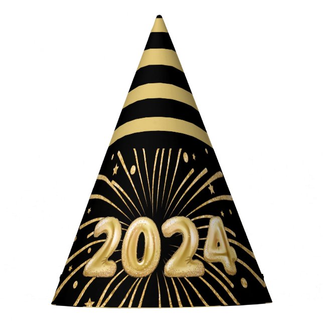 Silvester Party Gold Black 2024 Party Hat Partyhütchen (Vorderseite)