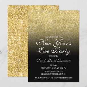 Silvester Party Gold Glitzer Black Einladung