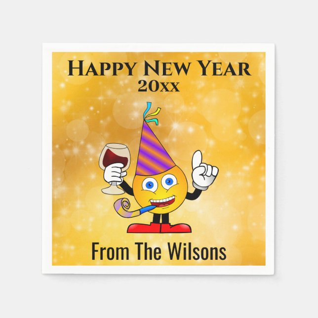 Silvester Party Gold Niedlich Happy Emoji Serviette (Vorderseite)