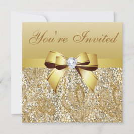 Silvester Party Gold Sequins & Bow Einladung