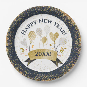 Silvester Party, Golden Balloons Pappteller