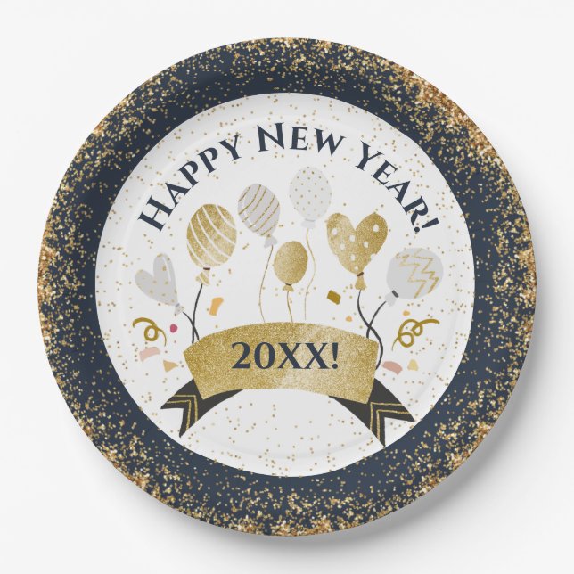 Silvester Party, Golden Balloons Pappteller (Vorderseite)