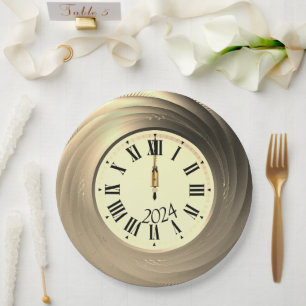 Silvester Party Goldene Uhr trifft Mitternacht Pappteller