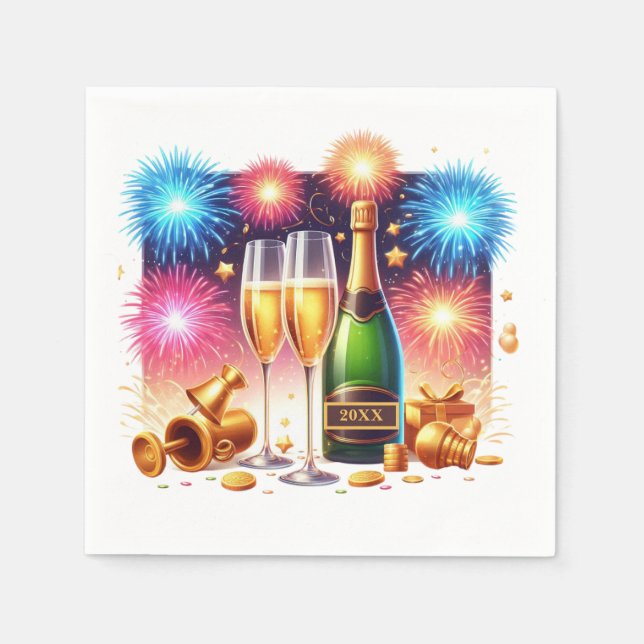 Silvester Party Jahr Champagner Serviette (Vorderseite)