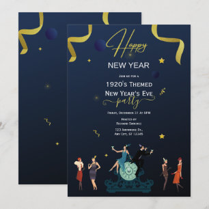 Silvester Party Navy Gold der 1920er Jahre Einladung