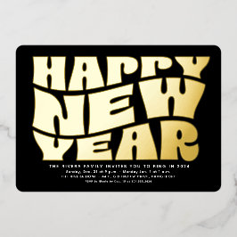 Silvester Party Spaß trendiger Retro-Schwarz-Gold Folieneinladung