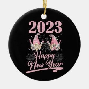 Silvester Party Supplies 2023 Gnome Happy Keramik Ornament