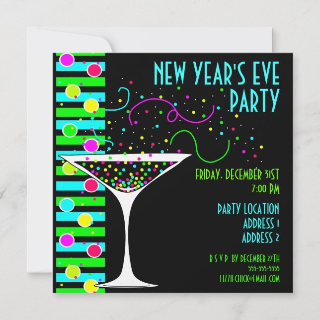Silvester-Partyconfetti-Cocktail-Einladung Einladung (Vorderseite)