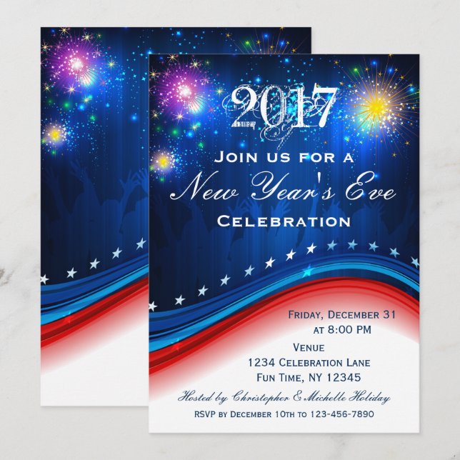 Silvester Red White Blue Patriotic Einladung (Vorne/Hinten)
