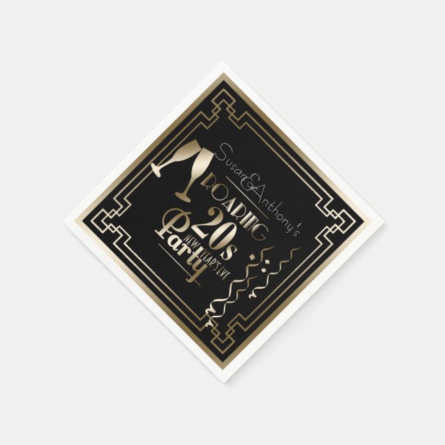 Silvester Roaring 20er Art Deco Gold Frame Serviette (Ecke)