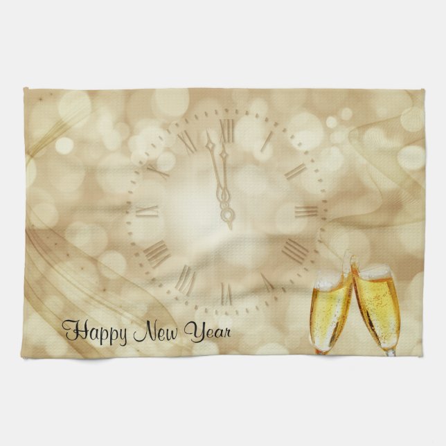 Silvesterabend mit Champagnerbrille Geschirrtuch (Horizontal)