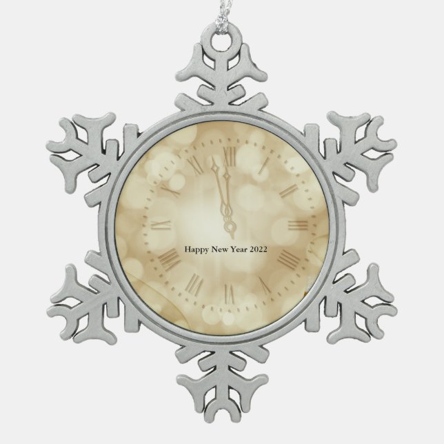 Silvesterabend mit Champagnerbrille Schneeflocken Zinn-Ornament (Vorderseite)