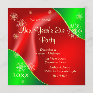 Silvesterabend Party 2020 auf rot und grün Einladung