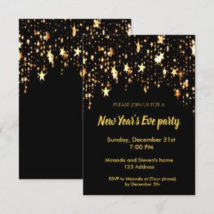 Silvesterabend Party schwarze Einladungskartenstar Einladung