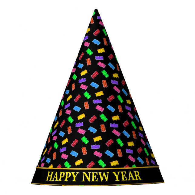 Silvesterblütenbären auf schwarz partyhütchen (Vorderseite)
